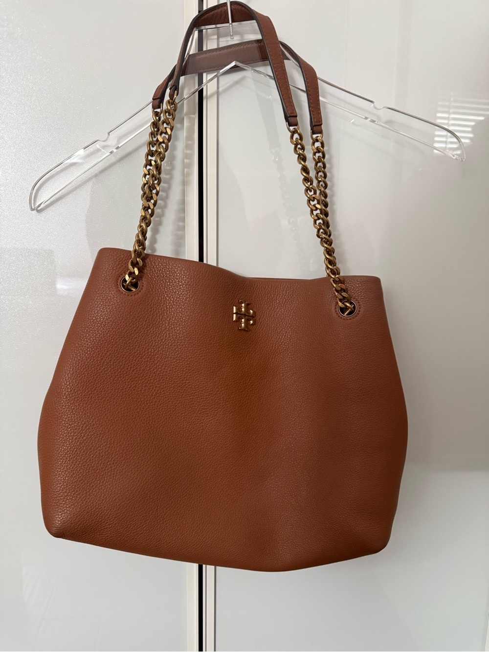 Tory Burch kira leather tote brown brown grained leather snap - Picture 2 of 10